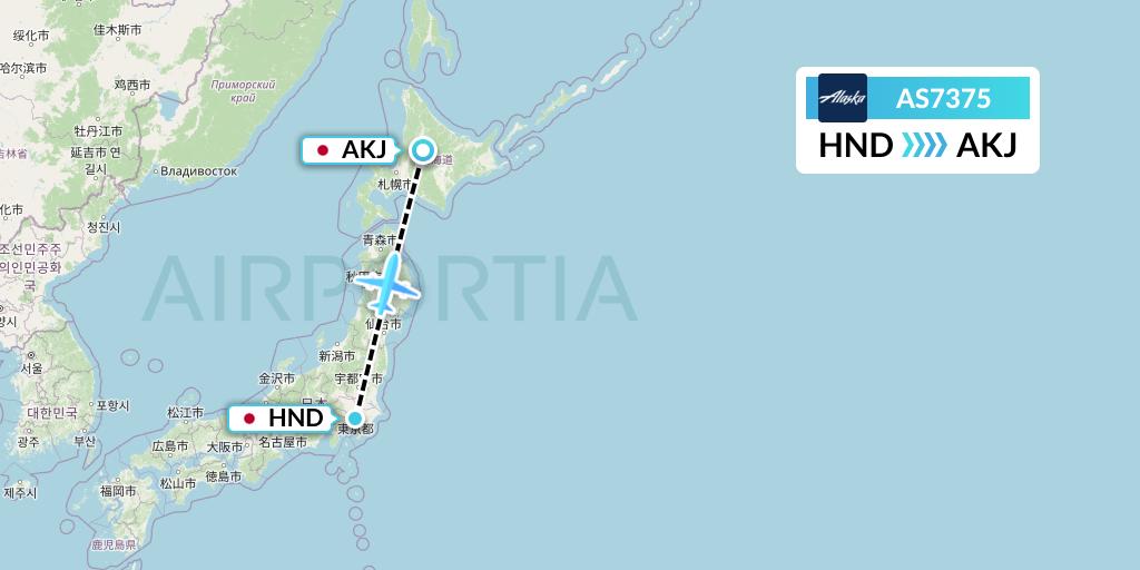 AS7375 Alaska Airlines Flight Map: Tokyo to Asahikawa