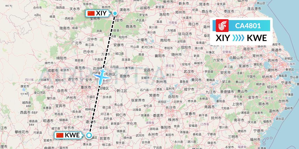 CA4801 Air China Flight Map: Xi'an to Guiyang