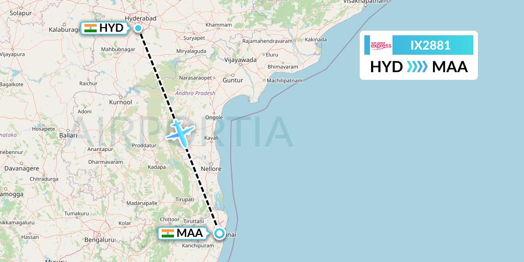 IX2881 Air India Express Flight Map: Hyderabad to Chennai