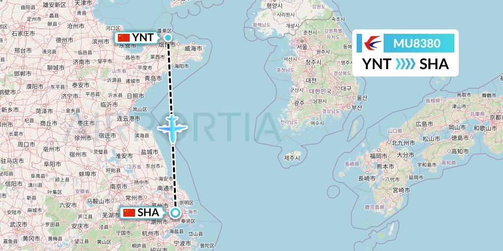 MU8380 China Eastern Airlines Flight Map: Yantai to Shanghai