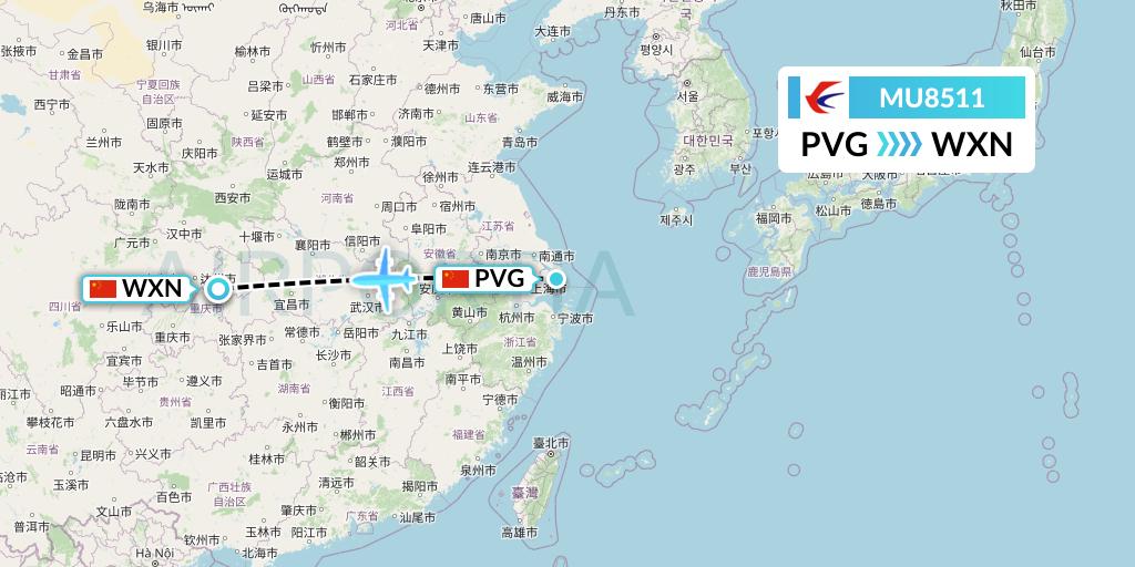 MU8511 China Eastern Airlines Flight Map: Shanghai to Wanzhou