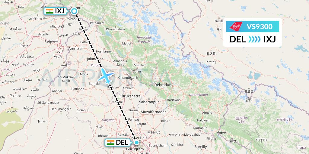 VS9300 Virgin Atlantic Airways Flight Map: Delhi to Jammu