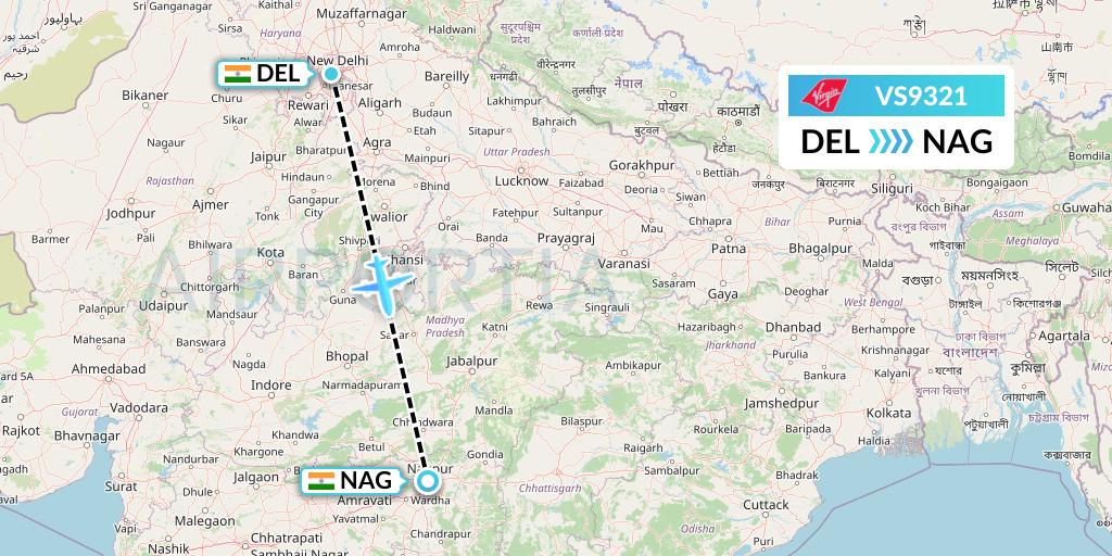 VS9321 Virgin Atlantic Airways Flight Map: Delhi to Nagpur