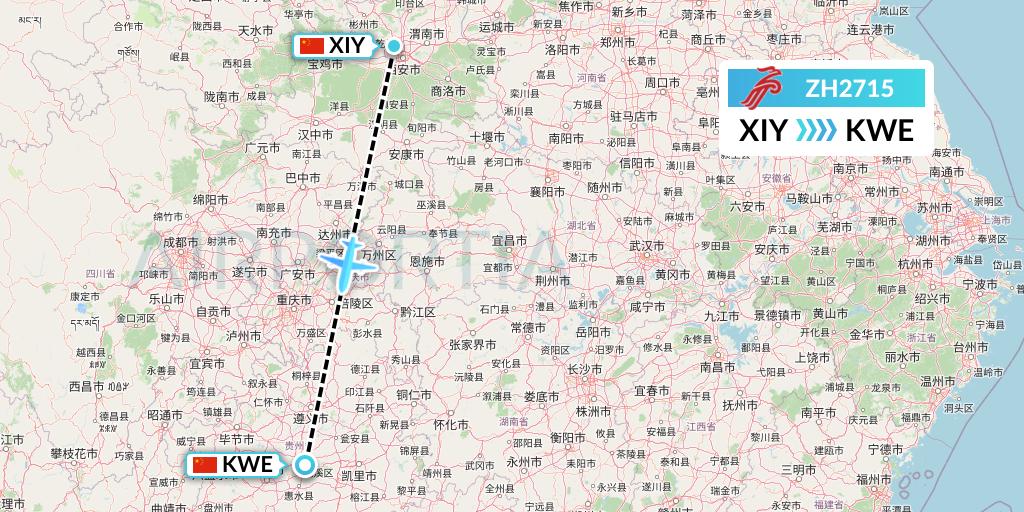 ZH2715 Shenzhen Airlines Flight Map: Xi'an to Guiyang