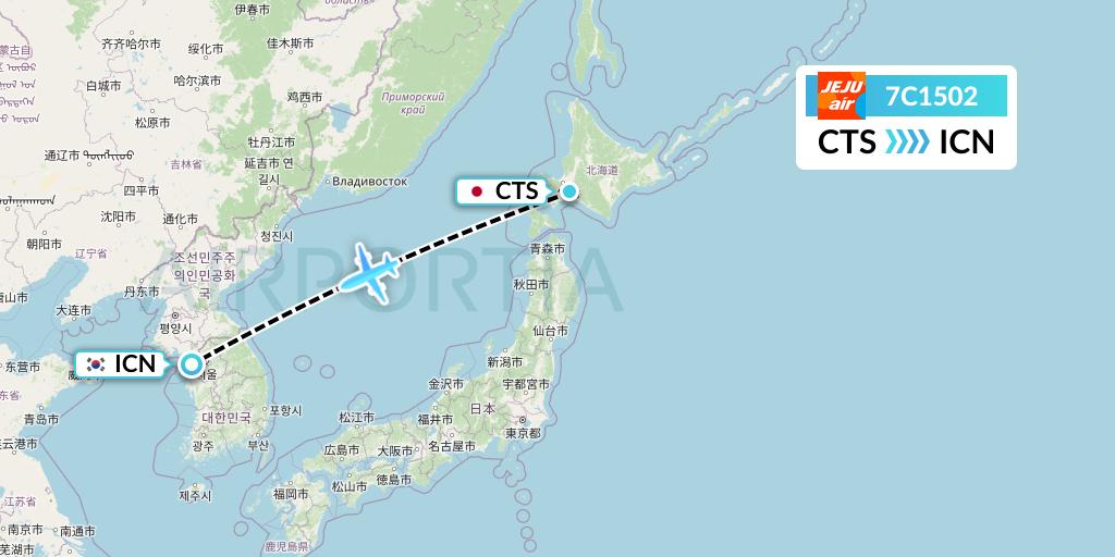 7C1502 Jeju Air Flight Map: Sapporo to Seoul
