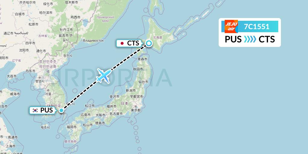 7C1551 Jeju Air Flight Map: Busan to Sapporo