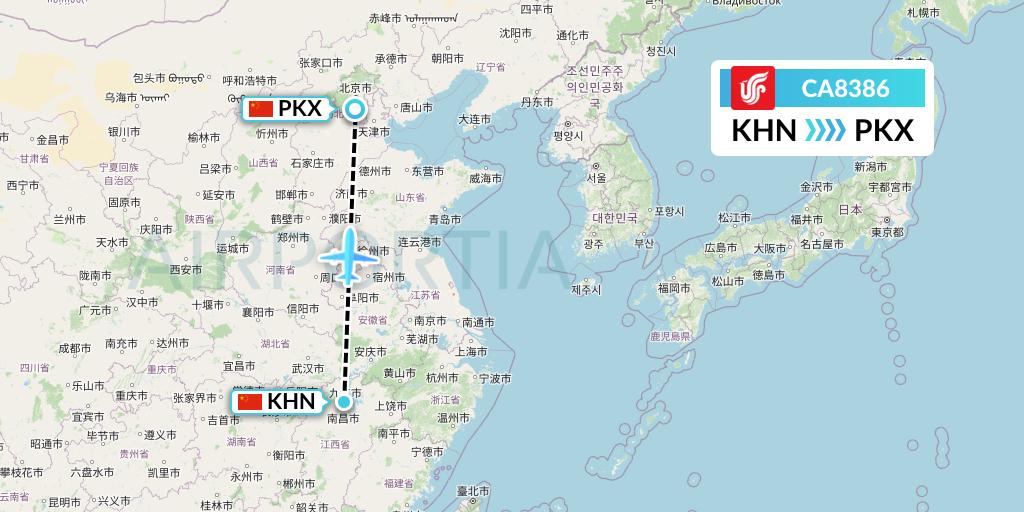 CA8386 Air China Flight Map: Nanchang to Beijing