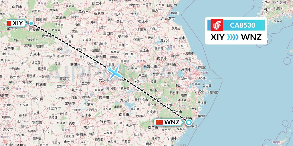 CA8530 Air China Flight Map: Xi'an to Wenzhou