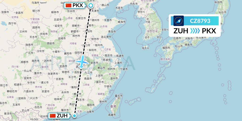 CZ8793 China Southern Airlines Flight Map: Zhuhai to Beijing