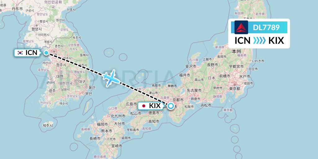 DL7789 Delta Air Lines Flight Map: Seoul to Osaka