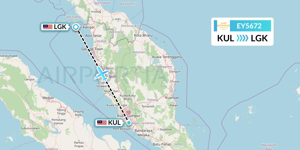 EY5672 Etihad Airways Flight Map: Kuala Lumpur to Langkawi