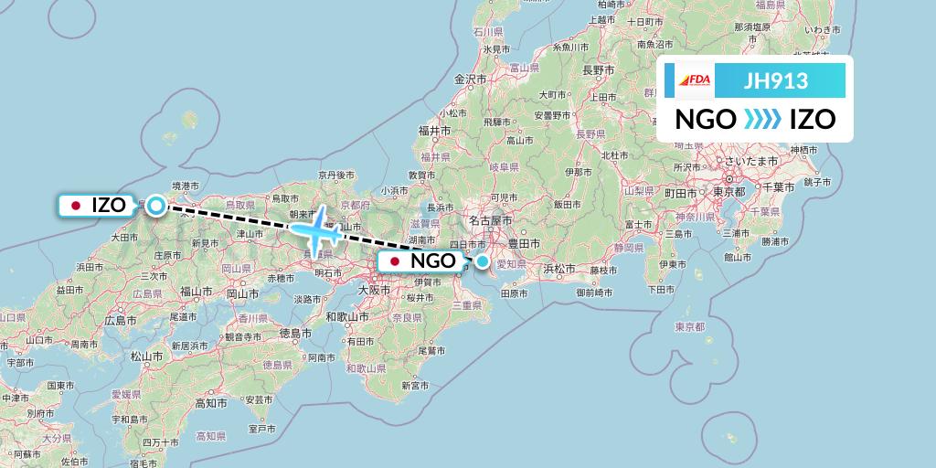 JH913 Fuji Dream Airlines Flight Map: Nagoya to Izumo