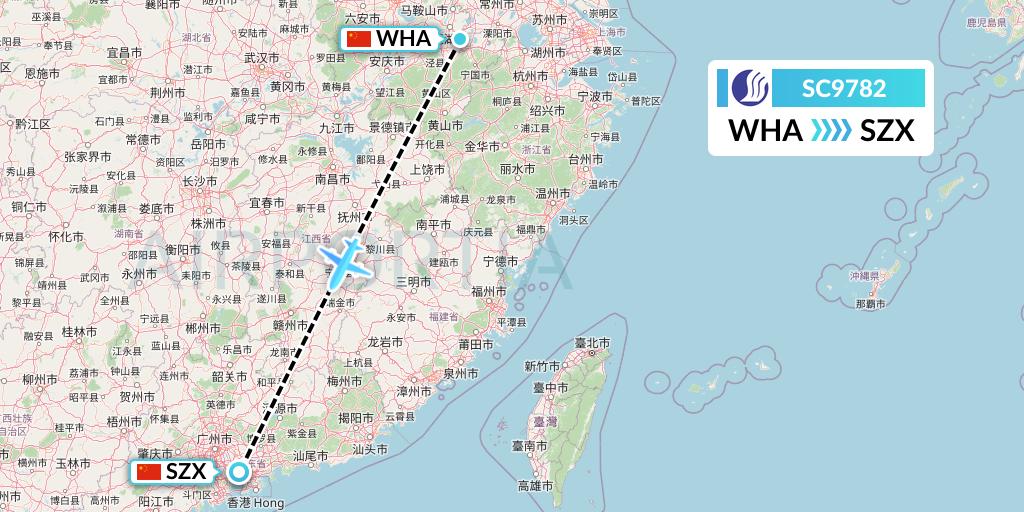 SC9782 Shandong Airlines Flight Map: Wuhu to Shenzhen