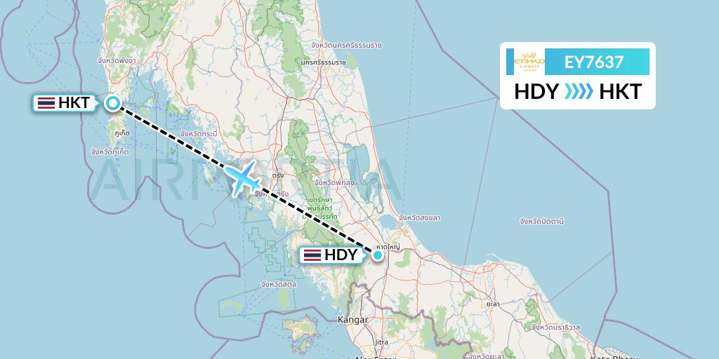 EY7637 Etihad Airways Flight Map: Hat Yai to Phuket