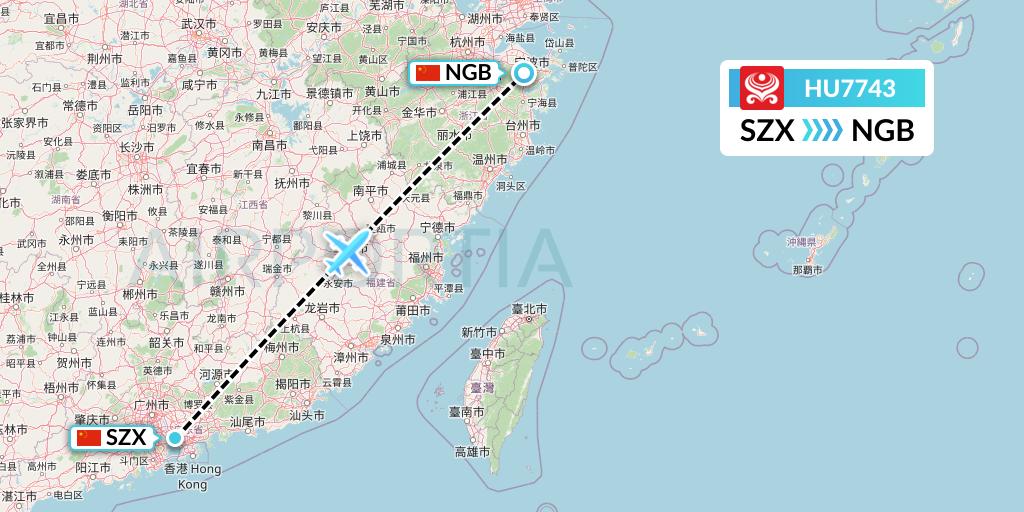 HU7743 Hainan Airlines Flight Map: Shenzhen to Ningbo