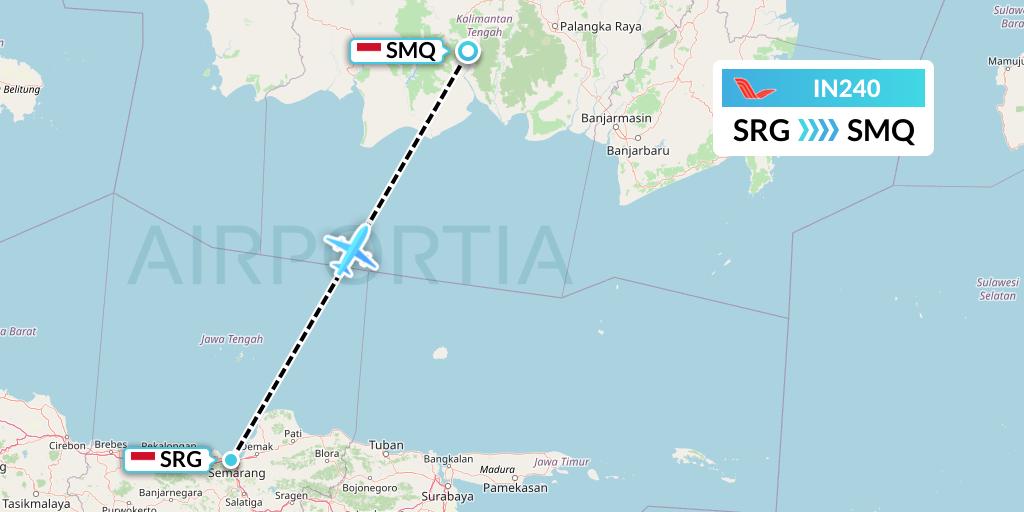 IN240 NAM Air Flight Map: Semarang to Sampit Airport