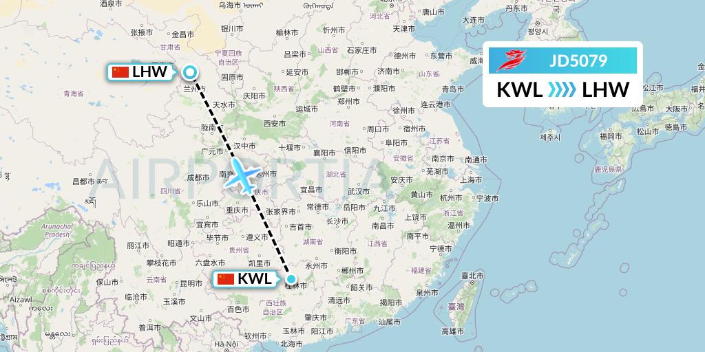 JD5079 Capital Airlines Flight Map: Guilin to Lanzhou