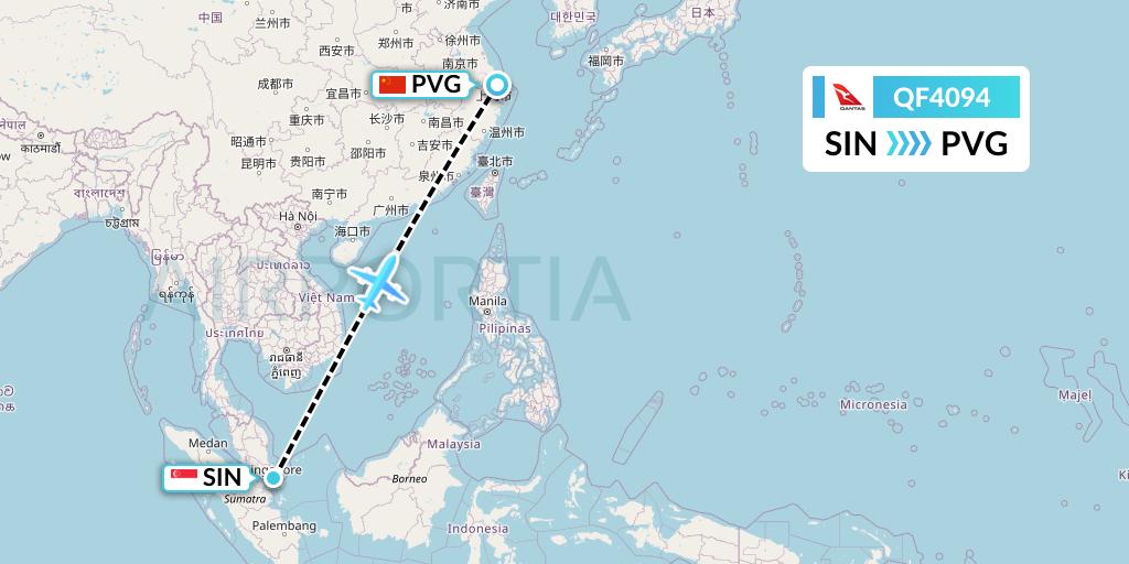 QF4094 Qantas Flight Map: Singapore to Shanghai