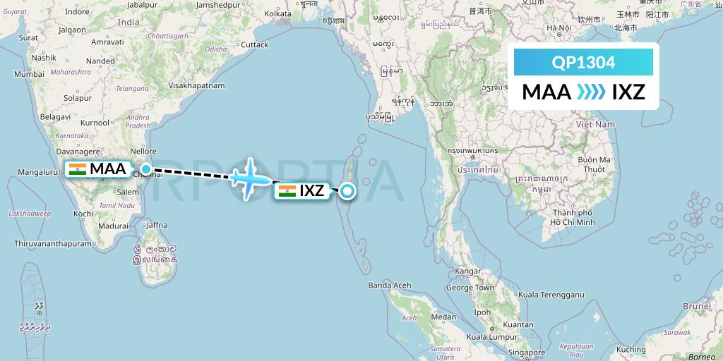QP1304 Akasa Air Flight Map: Chennai to Port Blair