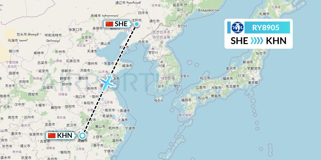 RY8905 Jiangxi Air Flight Map: Shenyang to Nanchang