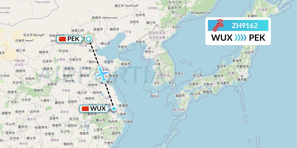 ZH9162 Shenzhen Airlines Flight Map: Wuxi to Beijing