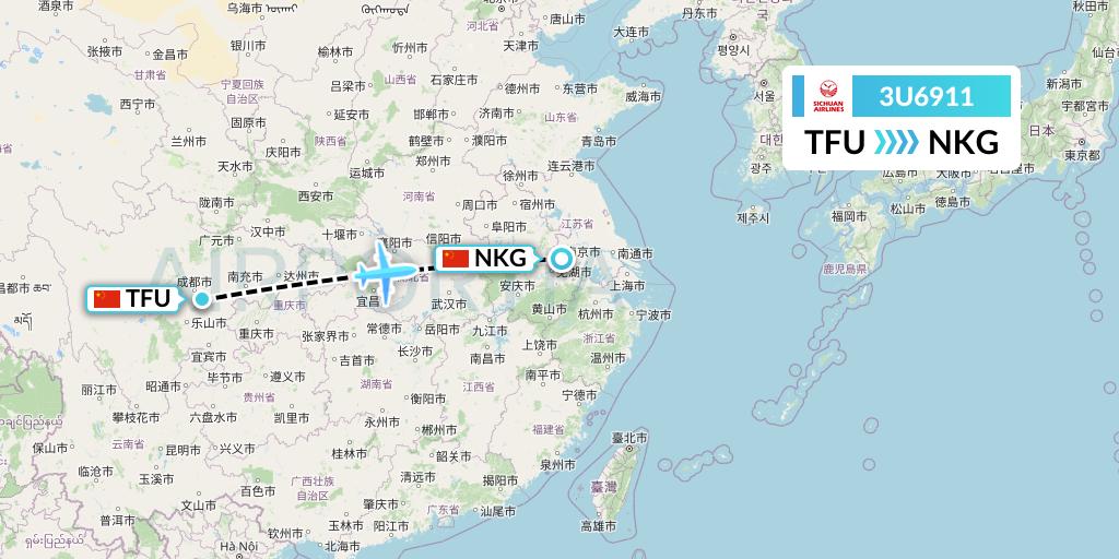 3U6911 Sichuan Airlines Flight Map: Chengdu to Nanjing