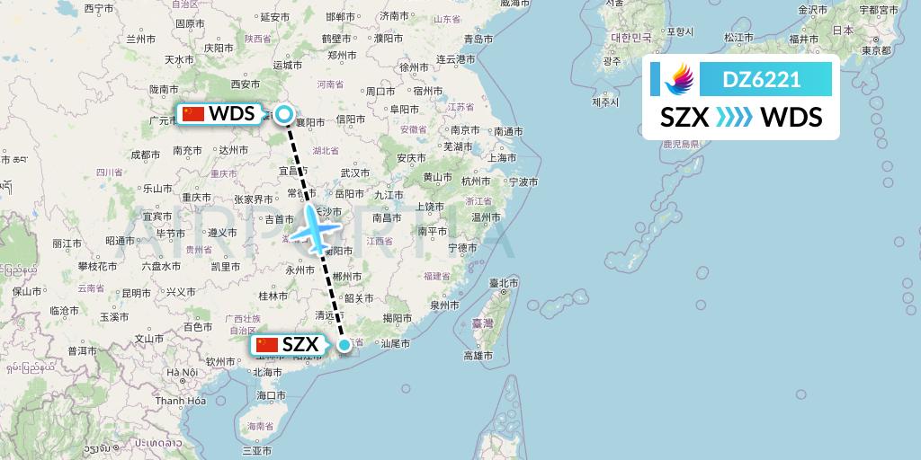 DZ6221 Donghai Airlines Flight Map: Shenzhen to Shiyan