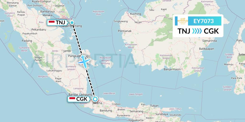 EY7073 Etihad Airways Flight Map: Tanjung Pinang to Jakarta