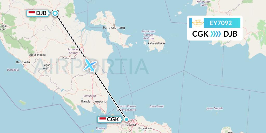 EY7092 Etihad Airways Flight Map: Jakarta to Jambi