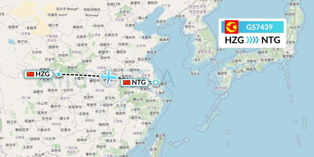 GS7439 Tianjin Airlines Flight Map: Hanzhong to Nantong