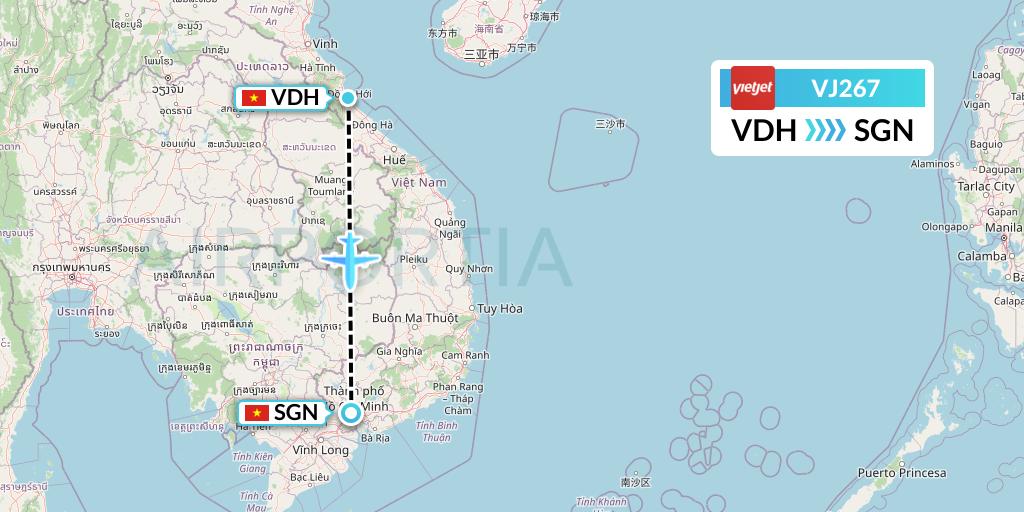 VJ267 VietJet Air Flight Map: Dong Hoi to Ho Chi Minh City