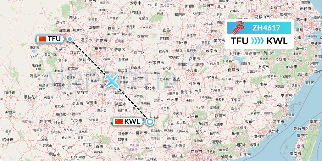 ZH4617 Shenzhen Airlines Flight Map: Chengdu to Guilin