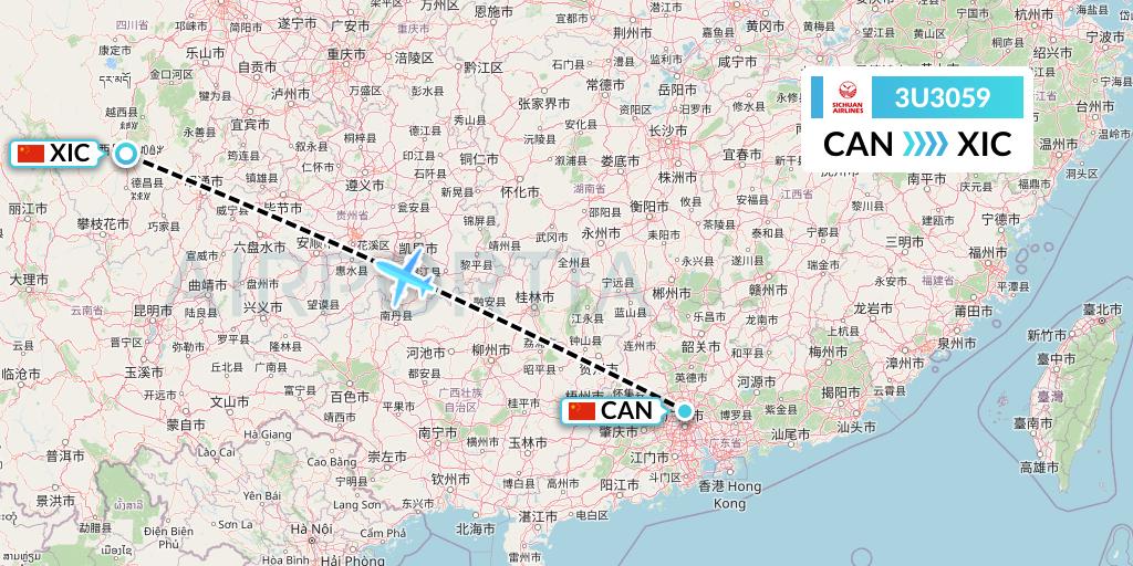 3U3059 Sichuan Airlines Flight Map: Guangzhou to Xichang