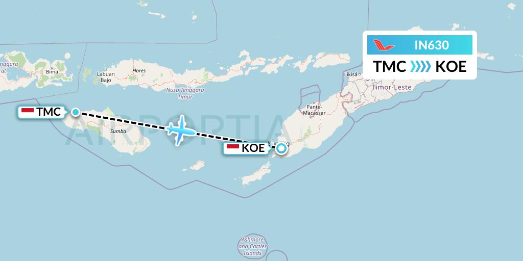 IN630 NAM Air Flight Map: Tambolaka to Kupang
