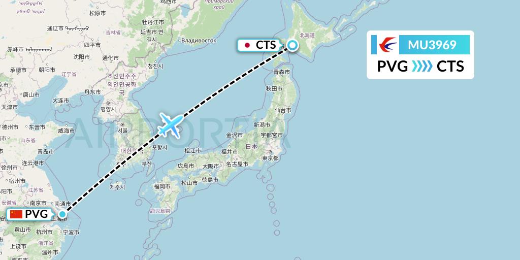 MU3969 China Eastern Airlines Flight Map: Shanghai to Sapporo