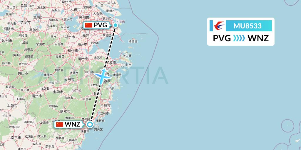 MU8533 China Eastern Airlines Flight Map: Shanghai to Wenzhou