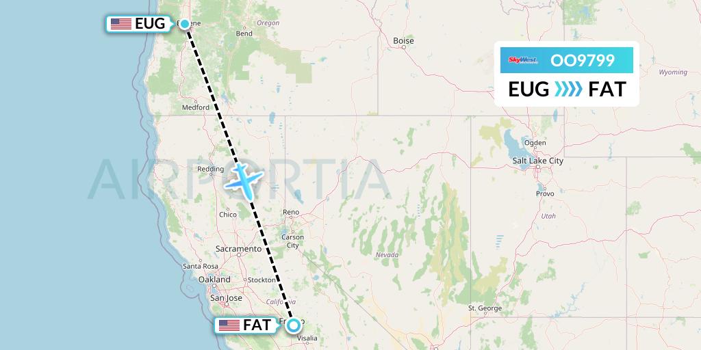 OO9799 SkyWest Airlines Flight Map: Eugene to Fresno
