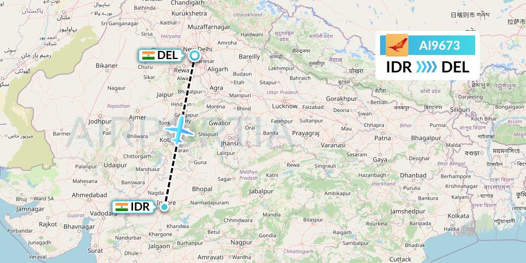 AI9673 Air India Flight Map: Indore to Delhi