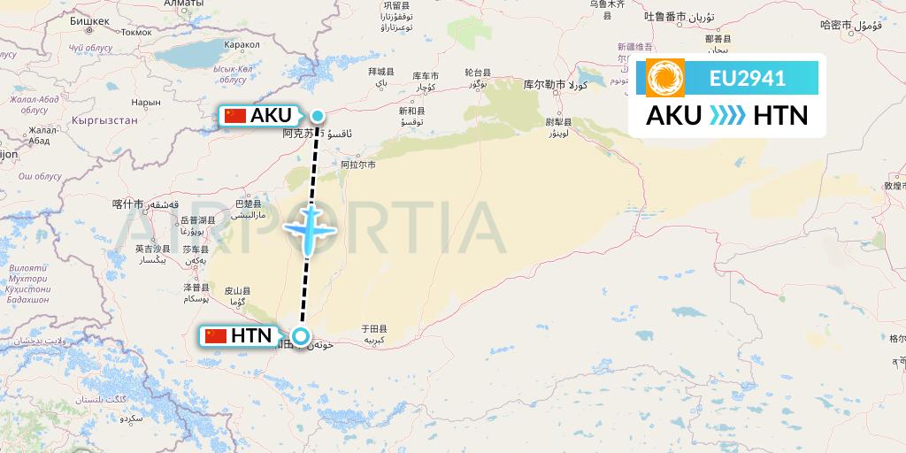 EU2941 Chengdu Airlines Flight Map: Aksu to Hotan