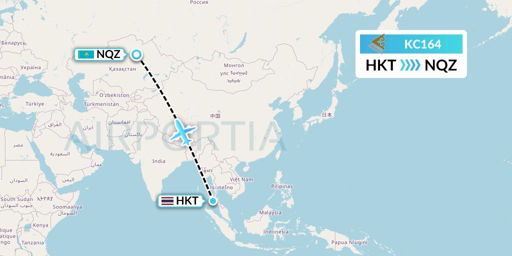 KC164 Air Astana Flight Map: Phuket to Astana