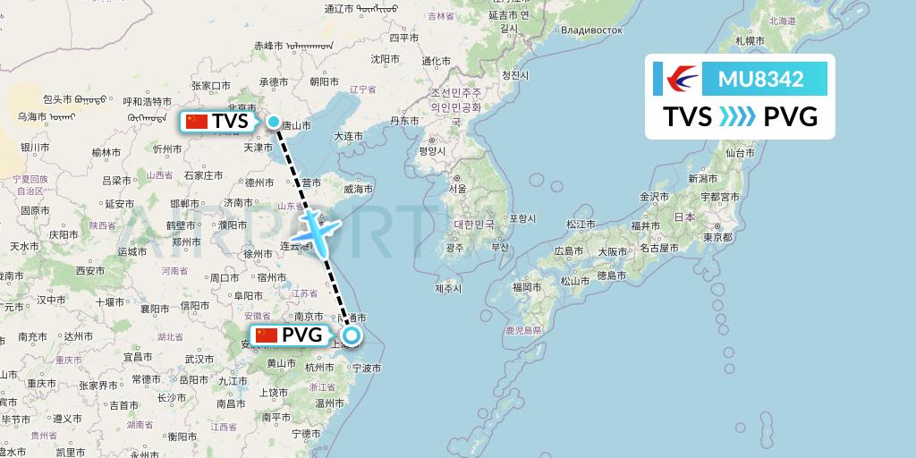 MU8342 China Eastern Airlines Flight Map: Tangshan to Shanghai