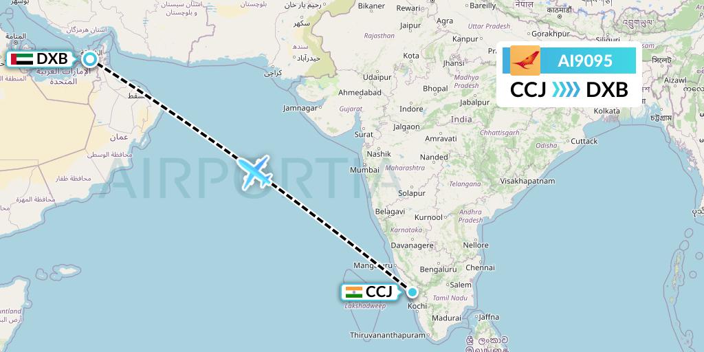 AI9095 Air India Flight Map: Kozhikode to Dubai