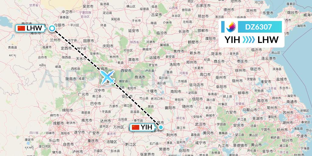 DZ6307 Donghai Airlines Flight Map: Yichang to Lanzhou