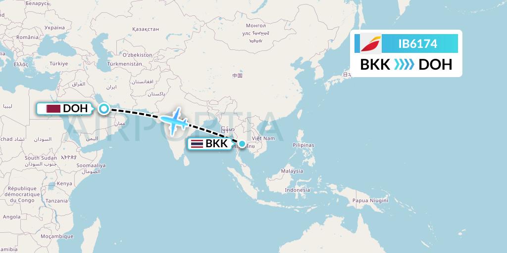 IB6174 Iberia Flight Map: Bangkok to Doha