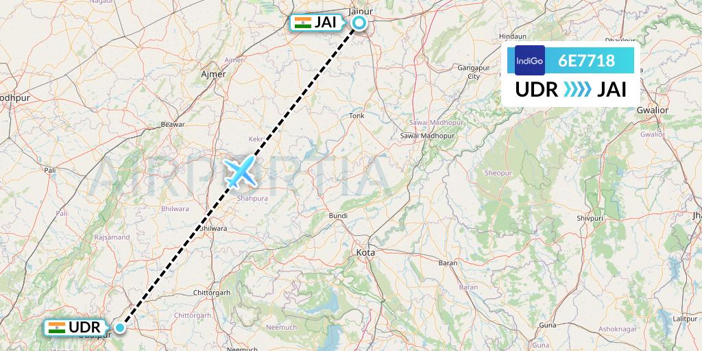 6E7718 IndiGo Airlines Flight Map: Udaipur to Jaipur