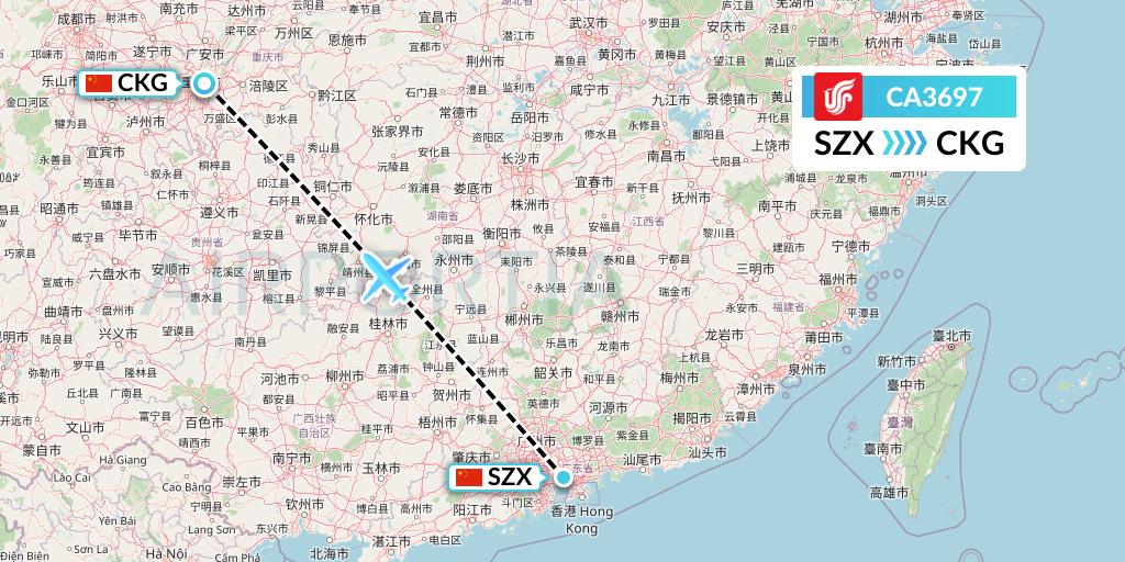CA3697 Air China Flight Map: Shenzhen to Chongqing