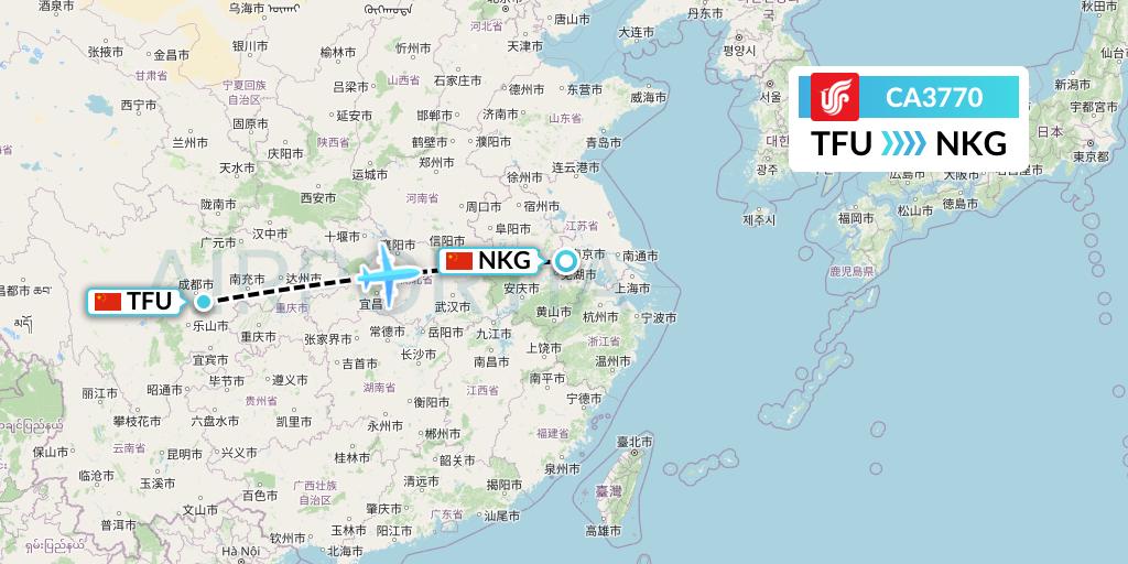 CA3770 Air China Flight Map: Chengdu to Nanjing