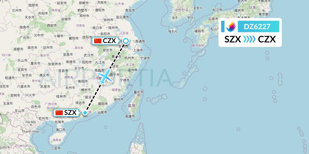 DZ6227 Donghai Airlines Flight Map: Shenzhen to Changzhou