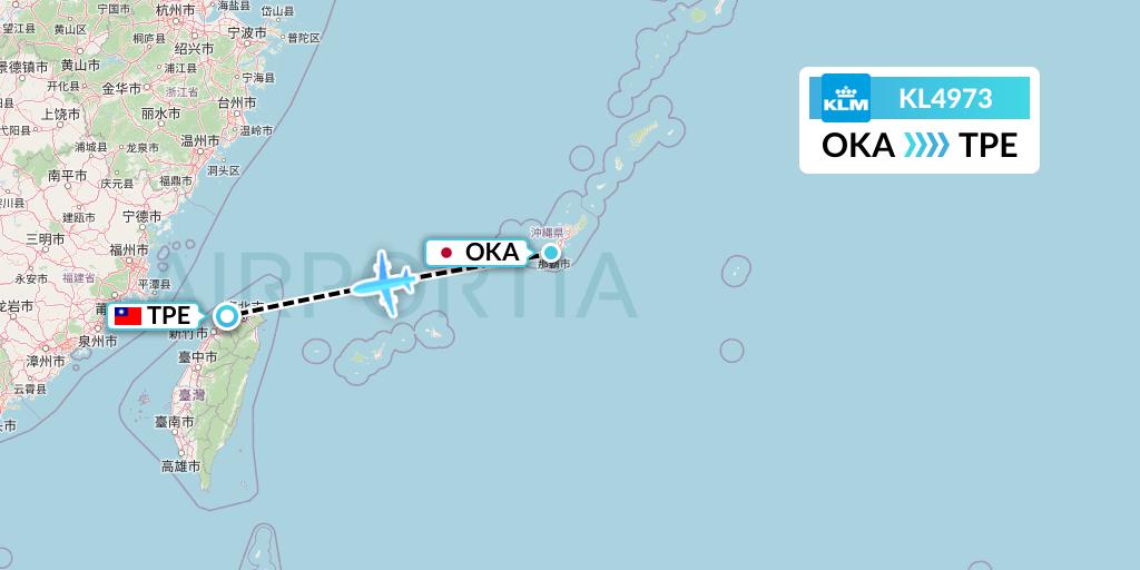 KL4973 KLM Flight Map: Naha to Taipei
