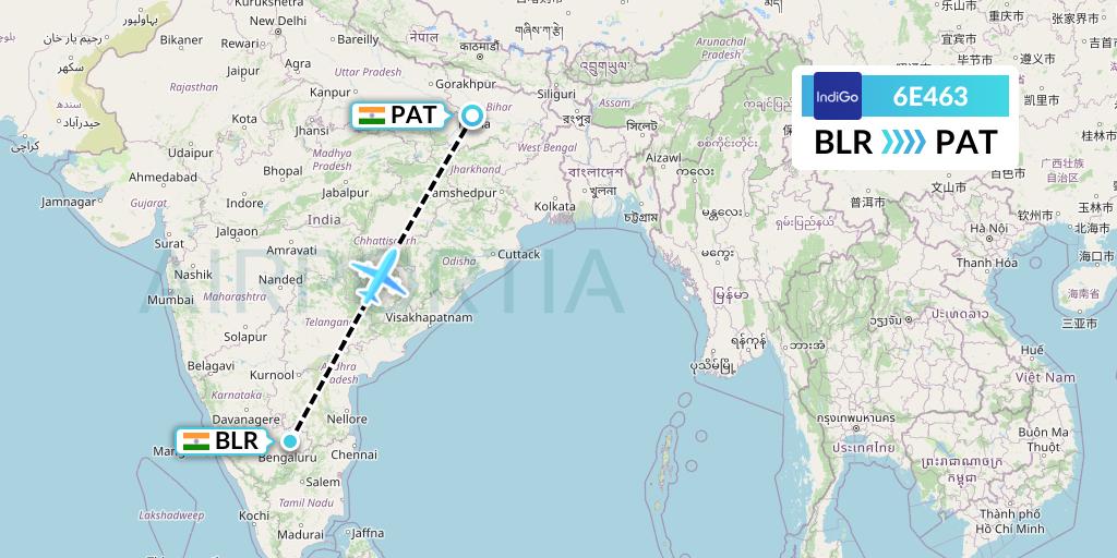 6E463 IndiGo Airlines Flight Map: Bangalore to Patna